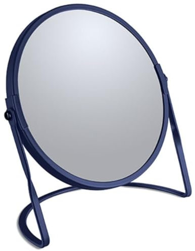 Spirella - Miroir grossissant sur Pied Akira - Acier Robuste - Double Face avec Grossissement x5 et Miroir Classique - Pivotant à 360° - Bleu Mat