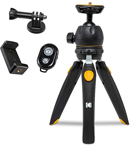 Kodak Mini Tripod for Luma 75, Luma 150, Luma 350 with 360° Ball Head, Adjustable Compact 9” Tabletop Tripod, 5-Position Legs, Rubber Feet, Remote Control, Smartphone & Action Camera Adapters Included