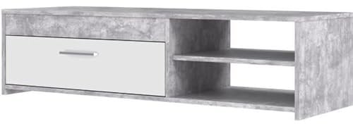 Forte LOWBOARDS TV-Schrank 120, Lowboard mit 1 Tür, TV-Rack, Holzwerkstoff, Betonoptik Hellgrau/Weiß, 120 cm breit x 31,8 cm hoch x 42,1 cm tief
