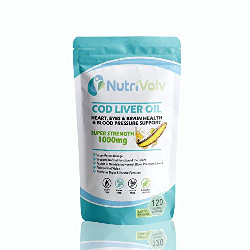 Cod Liver Oil High Strength 1000mg Heart, Brain and Joint Healthcare Supplements, Natural Rich Source of Omega 3 Fatty Acids | 120 Capsules