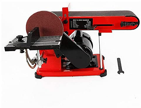 Bluetooth earphone Bench Belt Disc Sander 220V 375W Electric Disc Belt Sander Heavy Duty Bench Grinder Workshop Power Sanding Station for Woodworking Metal Knife Making