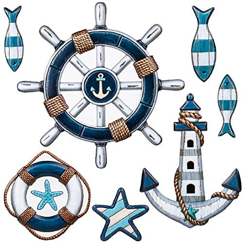 alles-meine.de GmbH 3D Wandsticker freie Motivwahl für Kinder & Erwachsene - 7 TLG. Set - Maritim - Steuerrad - Anker - Relief Kunststoff - selbstklebend + wiederverwendbar -..