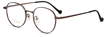 EYEphd Ultraleichte Reine Titan-Progressive Multi-Fokus Anti-Blue Lesebrille, Retro Rundrahmen HD Computer Goggles Vergrößerung +1.0 bis +3.0,Braun,+2.75