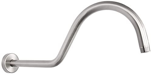 NearMoon Duschkopf-Verlängerungsarm mit Flansch – S-förmiger hoher Bogen, Schwanenhals, langer Duschverlängerungsschlauch, perfekt für Regenduschkopf, Badezimmer-Zubehör, 40,6 cm (gebürstetes Nickel)