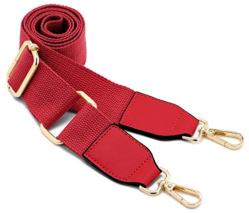 Frauen Breite Schultertaschen Strap,Verstellbarer Ersatz Gürtel Tasche Strap mit Leder Gold Haken Leinwand Geldbörse Riemen Messenger Bag Changeable Long Strap for Crossbody Handtasche (rot)
