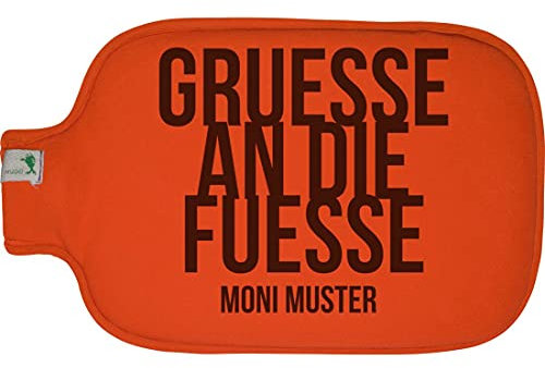 Hugo Frosch Wärmflasche mit Namen - personalisiert - Motiv Gruesse an die Fuesse - viele Farben & Motive – Wärmflasche - orange - Größe 19,5 x 31,5 cm - persönliches Geschenk mit Wunsch-Motiv und Wun