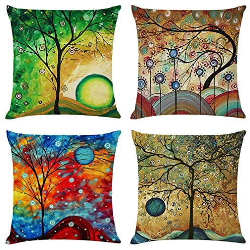 NIULAA 4er Set Kissenbezug 40x40 cm Bunt Baum Deko Kissen Leinen Couchkissen Kissenbezüge mit Muster Wohnzimmer Modern Kuschelkissen Sofakissen Zierkissen kissenhülle für Loungemöbel