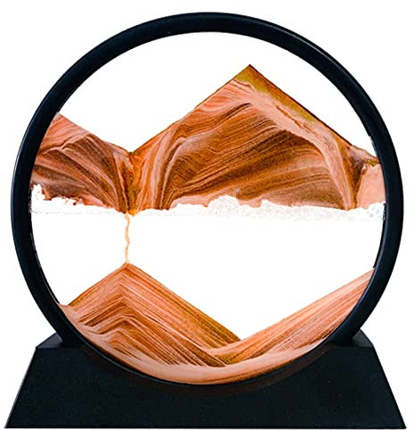 Yuomiker Fließende Sandmalerei - Dynamisch 3D Sandbilder zum Drehen, Bewegliche Sandkunst runder Glas Rahmen Sandbild, Natürliche Landschaft Sanduhrdekoration für Desktop-Kunst Dekor (Gelb, 12)