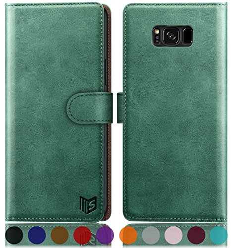 SUANPOT [RFID Schutz für Samsung Galaxy S8 Hülle PU Leder Handyhülle Lederhülle Klapphülle Kartenfach Flip Cover für Samsung S8 Handy hülle Leather Wallet Phone Case Hellgrün