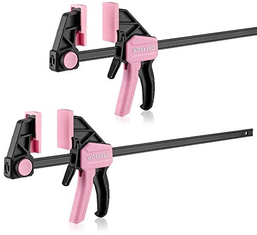 WORKPRO 2 Piezas Sargento de Barra 300mm, Sargento de Tornillo de Liberación Rápida Fuerza de Sujeción 68 kg, Abrazadera de Barra Rosa para Carpintería Madera