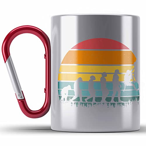 Trendation - Klettern Bergsteigen Geschenk Edelstahl Tasse Karabiner Boulder Geschenkidee Berge Evolution (Rot)