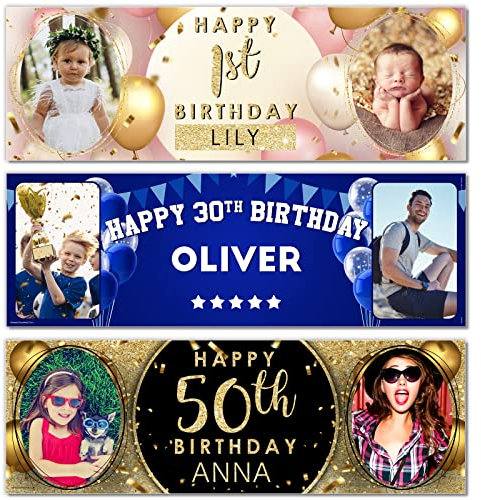 2 x 6FT Large | Personalised Photo Birthday Banners | 21st 50th 60th 40th 16th 70th 30th 80 18th | Birthday Decorations for Her | Pink Gold