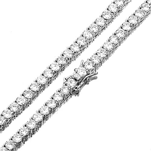 Ayoiow Männer Halskette Retro, Tenniskette mit Zirkonia Halskette Edelstahl Lang Silber