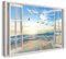 Printistico Bilder Fensterblick 60x40cm Baumwoll-Leinwand auf Keilrahmen mit Aufhänger moderner Kunstdruck XXL Wandbilder Wand-Dekoration Meer Möwen Vögel Natur Sonne - Natur-Fotografie