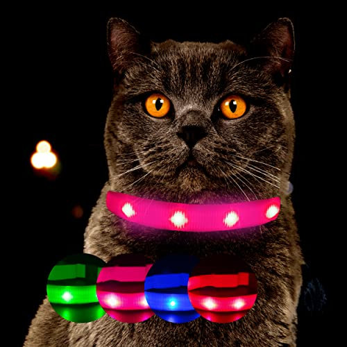 Leuchthalsband für Katzen [Das Original] Leuchtendes LED Katzenhalsband zum spazieren gehen auch im Dunkeln - sehr Lange Akkulaufzeit – Sicher Dank starker Leuchtkraft - Katzenhalsband (L, Pink)
