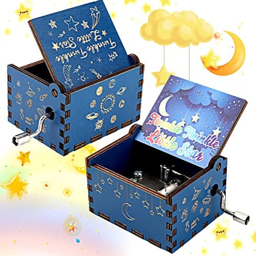 Cobee Handkurbel Vintage Gravierte Spieluhr Twinkle Twinkle Little Star Holz Spieluhr Mini Bunte Handbetriebene Spieluhren für Geburtstag Thanksgiving Hochzeit Valentinstag Jahrestag
