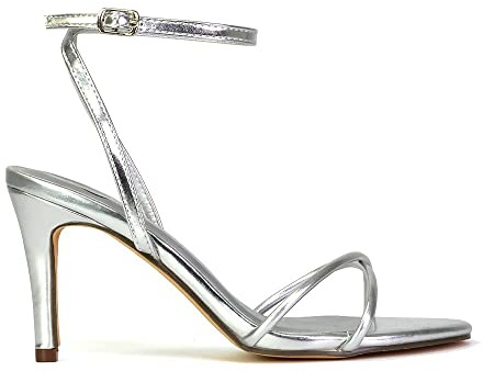 ESSEX GLAM Ankle Strap Stiletto Heels Ladies Open Toe Strappy Mid Heel Sandal Shoes Size 3-8