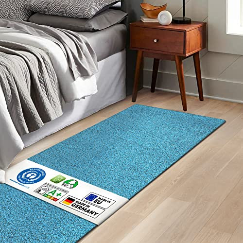 KARAT Bettvorleger Barcelona - Shaggy Bettumrandung - Teppich Läufer für Schlafzimmer Wohnzimmer - Flauschiger Teppichläufer (67 x 160 cm, Blau)