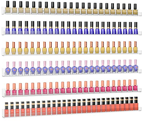 Sezanrpt Nagellack-Regal für Wand, transparenter Nagellack-Organizer, Wandmontage, 81,3 cm, Acryl-Nagellack-Regal für 192 Flaschen, 6 Stück