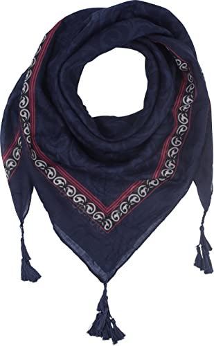 fashionchimp Damenschal mit Zier-Quasten und Muster-Mix Stickerei, Fransen-Schal, Dreieck-Tuch (Blau Ornamente)