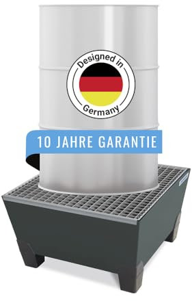 Auffangwanne pro-line aus Stahl für 1 Fass, lackiert, unterfahrbar, m. Gitterrost, 885x815x485