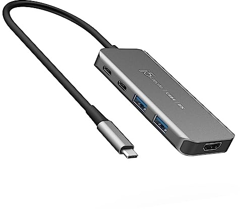 j5create USB4 8K Slim Hub - 8K60/4K144 HDMI, 1 x USB-C 10Gbps avec Chargeur PD, 1 x USB-C 10Gbps, 2 x USB-A 10Gbps | Compatible avec MacBook, Windows Laptops (JCH453)