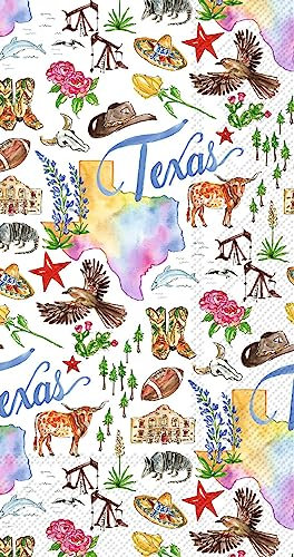 Ideal Home Range Texas Gästehandtücher, 32 Stück, 2 Packungen mit je 16 CT – State Outline Design – 21,6 x 11,4 cm – entworfen von Rosanne Beck