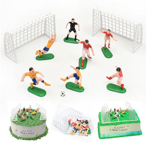 Silars Fussball Figuren Kuchen Deko, 9 Stücke Tortendeko Fussball Figuren Decoration Football pour Gâteau, Fußball Spieler Figur mit Tor Kuchenaufsätze für Fußball Thema Geburtstag