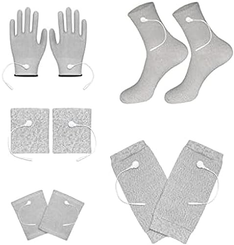 Leitfähige Handschuhe & Elektroden-Knieschoner & Massagesocken & Mikrostrom-Armband & Silberfaser-Ellenbogenbandage Zur Durchblutungsförderung Und Schmerzlinderung Für TENS/EMS-Geräte,Grau,Friendl