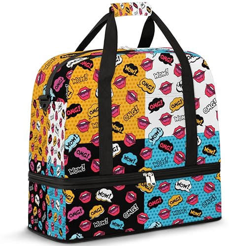 Woman Lips Wow Reisetasche für Damen und Herren, Lippen-Muster, Wochenend-Übernachtungstaschen, faltbar, nass getrennt, 47 l, Tragetasche für Sport, Fitnessstudio, Yoga, farbe, 47 L, Taschen-Organizer