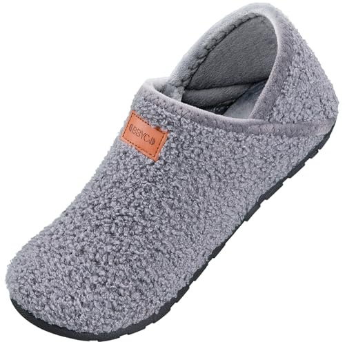 OBBYCO Damen Hausschuhe Herren Casual Pantoffeln Memory Foam Pluesch Hausschuhe mit Geschlossene Rueckseite Indoor Outdoor Schuhe, Grau 44 EU