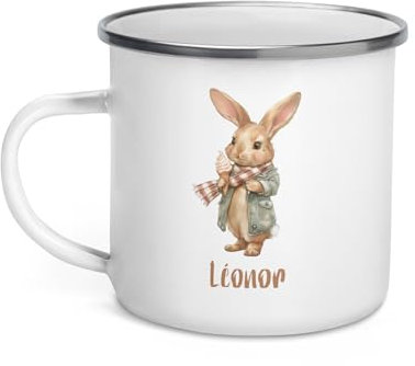Tasse Personnalisable Prénom Enfant Poussin Chat Chien Mug Petite Fille Garçon Gobelet Verre Métal Acier Céramique Déjeuner Cadeau Noël Anniversaire (Lapin)