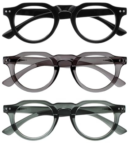 OPULIZE RIO Lesebrille mit Blaulichtfilter - 3er Pack - Rahmen Oben Flach - Schwarz, Grün, Grau - Damen & Herren - Federscharniere - BBB53-167 - +2.50