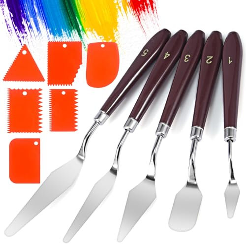 Siumir 11 Stück Palette Messer Set, Strukturpaste, 5 Malen Palettenmesser und 6 Spachtel für Acrylmalerei, Ölgemälde, Gouache, Aquarell, Felsmalerei