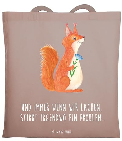 Mr. & Mrs. Panda Shopping Tasche Eichhörnchen Blume - Geschenk, Uni, Lachen, Eichhorn, glücklich Spruch, Beutel, Positiv, Lustige Sprüche, Laptoptasche, Schultasche, Motivation