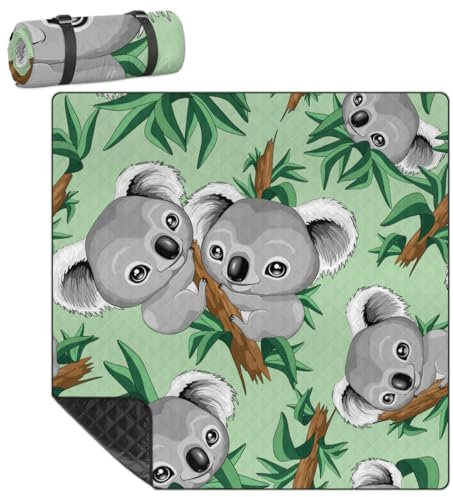 Mularoka Lustige Koala-Picknickdecke, wasserdicht, sanddicht, faltbar, Stranddecke, 200,7 x 200,7 cm, extra groß, tragbar, waschbar, Outdoor-Matte für Camping, Park, Gras, Wandern, Reisen