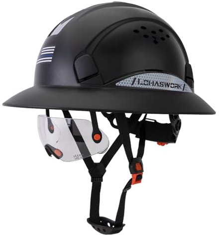 LOHASWORK Schutzhelm mit durchgehender Krempe, OSHA-zugelassen, belüftet, mit Visier, Cascos De Construccion, verstellbare Kühlbelüftung, Arbeitssicherheitshelm für Damen und Herren