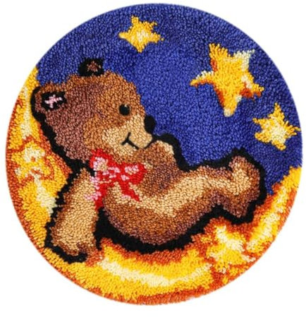 Ieron Latch Hook Rug Set, knotted carpet, Rugs Cross Stitch Embroidery, DIY Handmade Latch Hook Rug Making Tool Kit (Bear)