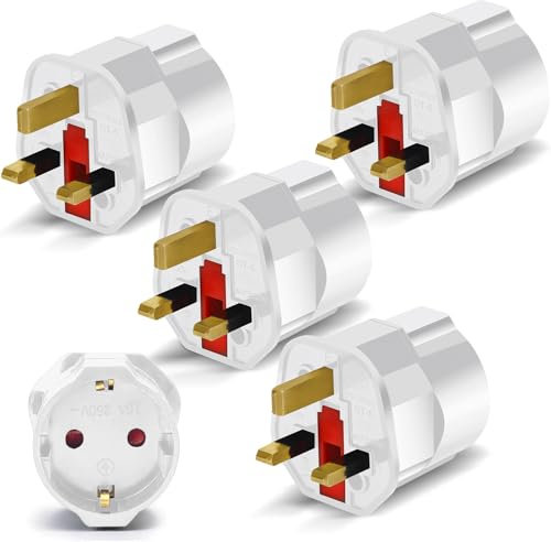 4 Pack European to UK Plug Adapter, Eu to UK Travel Plug Adaptor, 2 Pin to 3 Pin UK Travel Adaptor, Type C/E/F Europe German France Spanish Polish Turkish to British Adapter Type G