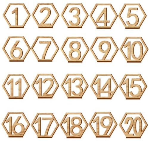 EIHI tischnummern hochzeit - 20 Stück 1-20 Holz Nummer - tischnummern - tischnummern hochzeit holz mit Halter Hexagon Tische Mittelstücke für Hochzeit Party Tabelle Dekoration