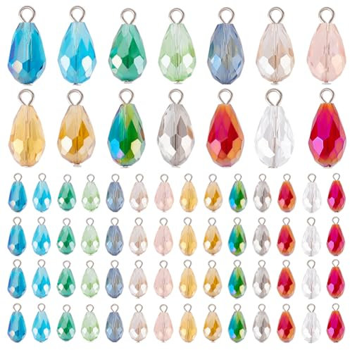 PH PandaHall 70 dijes de lágrima facetados, 14 colores, colgantes de cristal transparente de 20 mm, colgantes de cristal para collares, aretes, pulseras, joyas, manualidades, Vidrio, No es una piedra