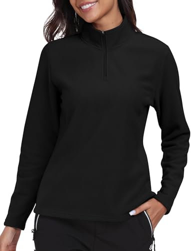 MoFiz Felpa da Donna Mezza Cerniera in Pile, Colletto Alto, La Felpa 1/4 di Zip è Adatta Per il Golf, il Tennis e il Fitness Nero L