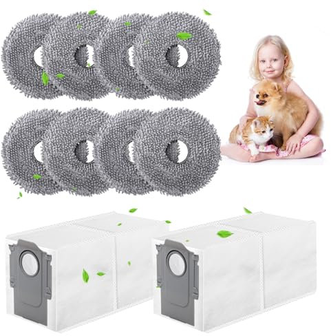 Lot de 8 chiffons de rechange avec 2 sacs à poussière pour robot Roborock Q Revo/Qrevo MaxV, chiffon rotatif en chenille