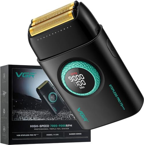 VGR 378 Folienrasierer für Männer, Dreifacher Scherfolie Rasierapparat, Kabelloser Elektrorasierer Rasierer Herren Zero Gap Skin, 9000 U/min, LED-Display (Schwarz)