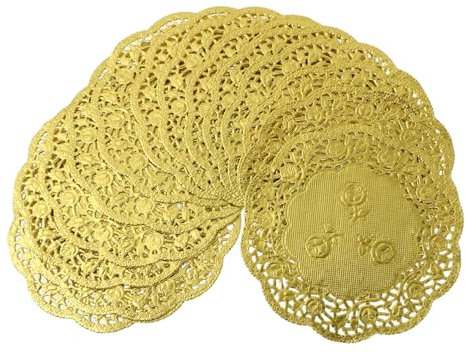 GARVALON 200 Stk Spitzendeckchen aus Papier Cupcake-Kapazitäten runde Tortenunterlage Golddekor kuchendekoration tortendeko einschulung Kuchen Papierauflage Spitzenkuchendeckchen Golden