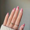 24PCS Short False Nails Almond, French Tip Pink Diamond Toufen Press on Nails Designs, Glossy Removable Glue-on Nails Fake Nails Set with Glue Stickers for Women Girls