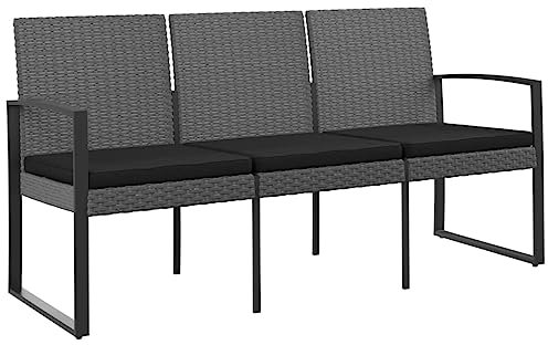 HETFTJN Modern Bank Gartenbank Bierbankgarnitur Parkbank - Gartenbank 3-Sitzer mit Kissen Dunkelgrau PP-Rattan für Park Terrassen Draussen Garten