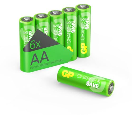 GP Charge & $ave Rechargeable AA Batteries 1300mAh – Pre-charged – Re-use 100+ times – Retains 80% charge after 12 months – Fast charging Rechargeable Battery AA – Pack of 6