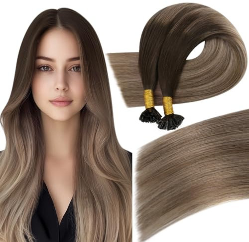 Easyouth U Tips Extensions Echthaar Ombre Blond Haarverlangerung Echthaar Extensions Keratin Bondeings 1g/s Bonding Extensions Echthaar #2/6/18 Dunkelstes Braun Balayage Aschblond 50g 50s 35cm