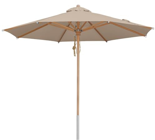 anndora® Sonnenschirm 3m rund Dark Natural | Buche FSC zertifiziert, Gartenschirm mit Holzgestänge, hochwertiger Olefin Stoff